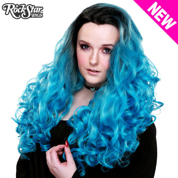 Lace Front Curly Dark Roots - Aqua Mix -00703