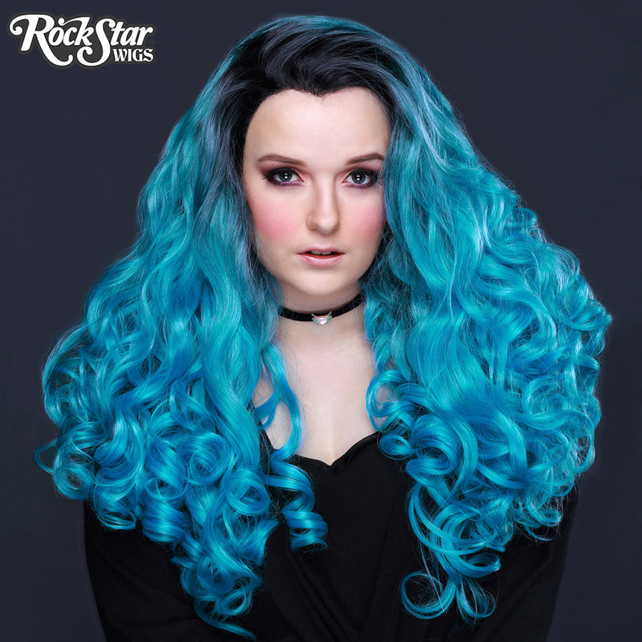 Lace Front Curly Dark Roots - Aqua Mix -00703
