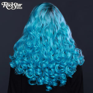 Lace Front Curly Dark Roots - Aqua Mix -00703