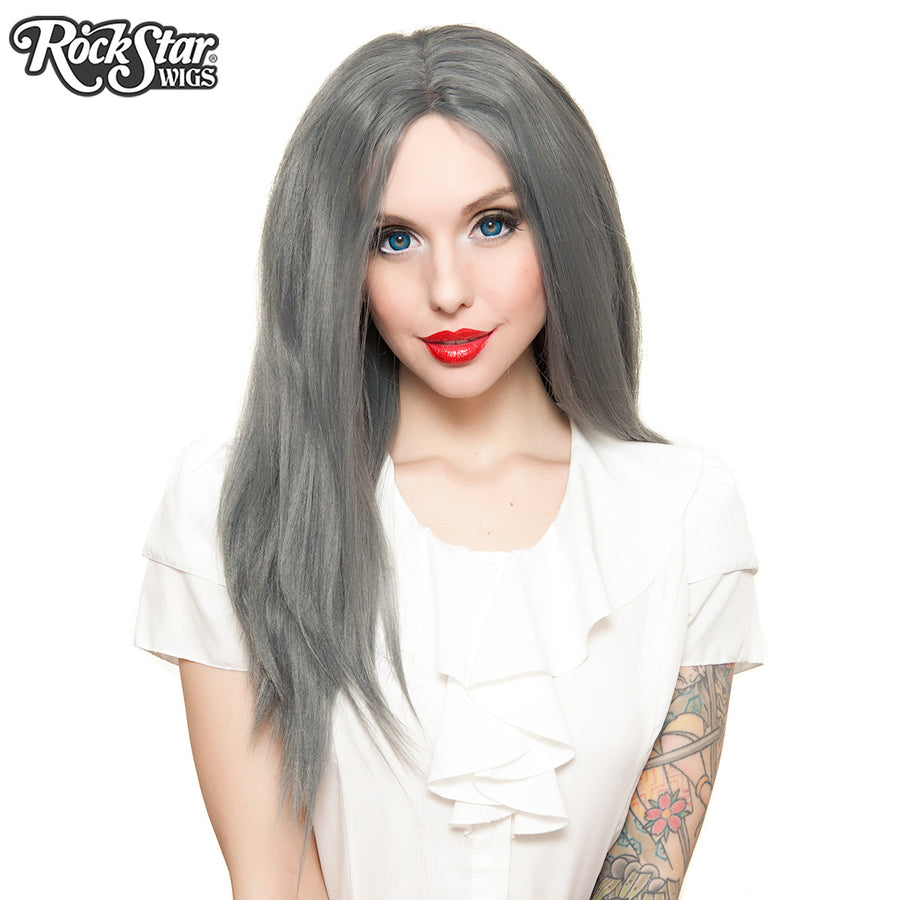 Lace Front 24" Long Straight - Dark Grey Pewter -00191