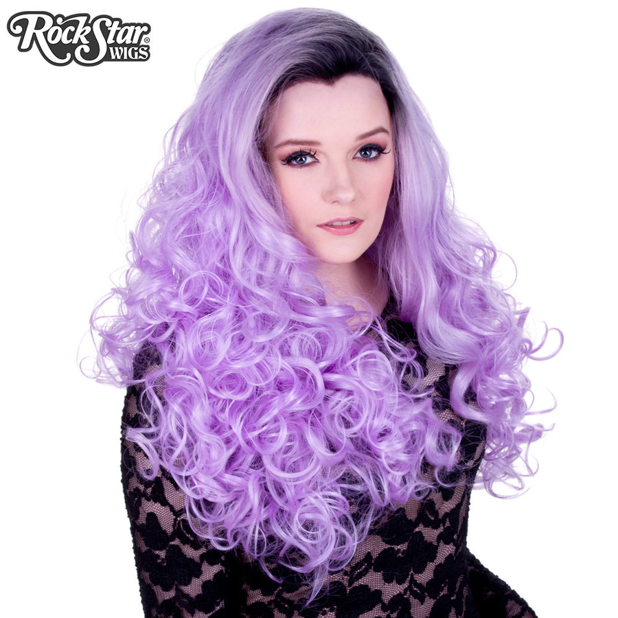 Lace Front Curly Dark Roots - Lavender & White Mix -00567
