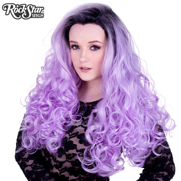 Lace Front Curly Dark Roots - Lavender & White Mix -00567