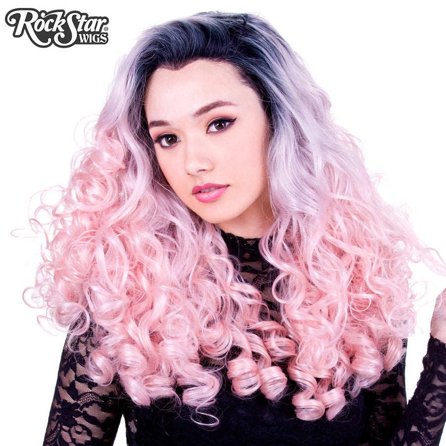 Lace Front Curly Dark Roots - Powder Pink -00564