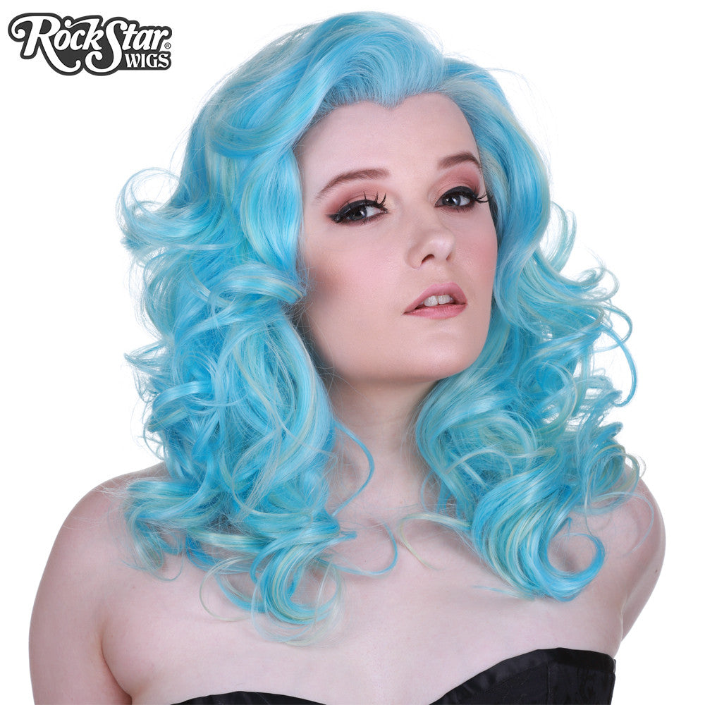 Blue and blonde shop wig